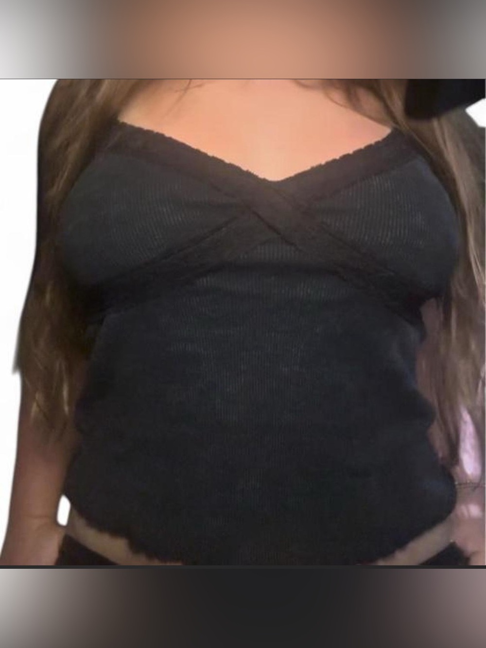 Lace-Trim Ribbed Black Cami Tank